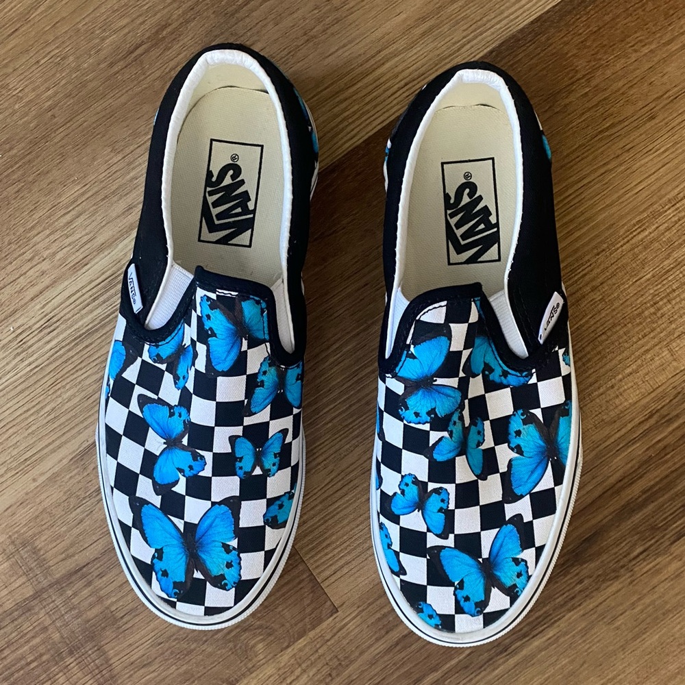 Butterfly/Checkered Slip On Vans